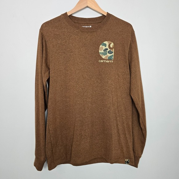 Carhartt Men Workwear Heavyweight Long Sleeve Camo Logo Graphic Tee Sz M Utility - Picture 2 of 9